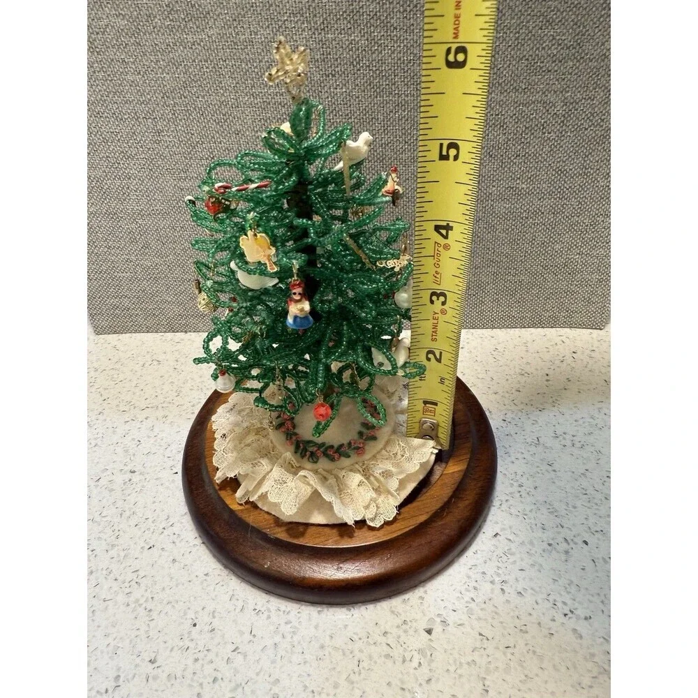 Vintage Westrim Beaded Christmas Tree Ornaments Wood Base No Glass Dome 6